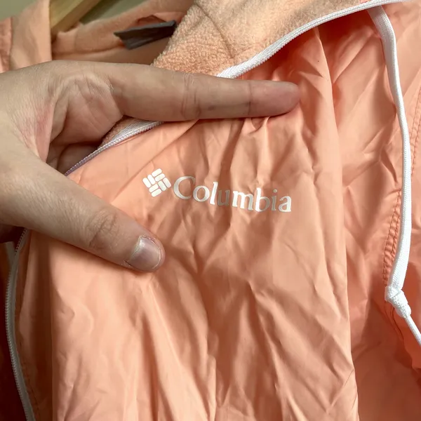 Columbia fleece lined rain jacket windbreaker women's L orange‎ gray colorblock - Image 8