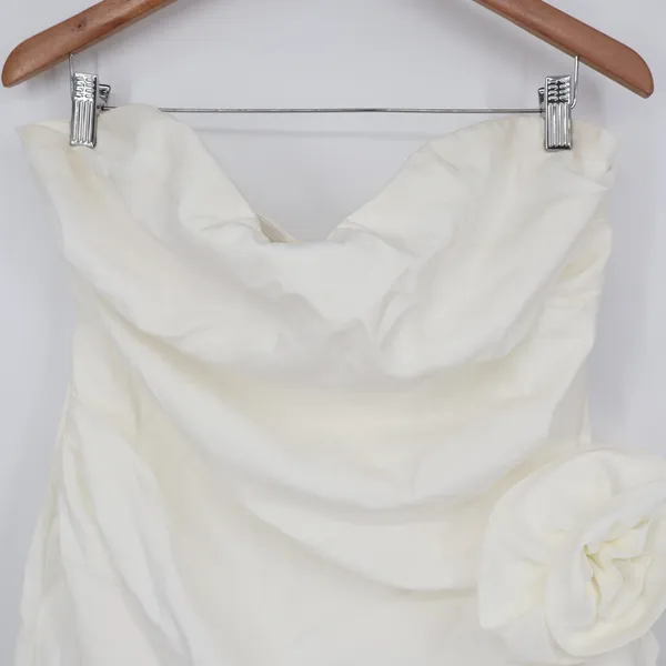 Showpo Betsy White Strapless Draped Rose Mini Dress Size 12 SD24090153 - Image 3