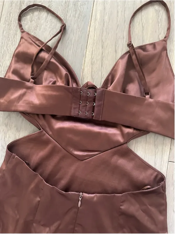 Brown Satin Mini Dress Women's Size Small - Image 7