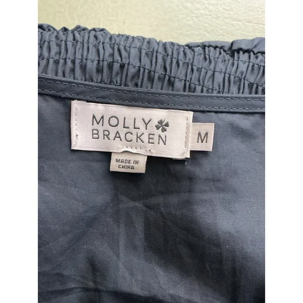 Molly Bracken Black Cotton Ruffle Maxi Dress Smocked Waist V-Neck‎ Size M - Image 9
