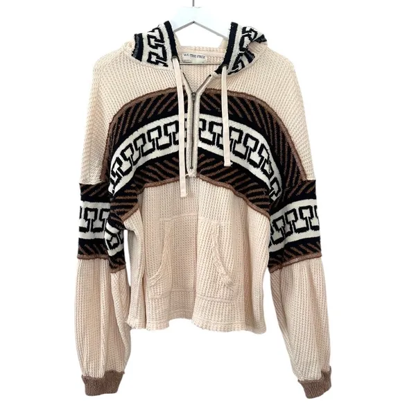 Free People Cardiff Waffle Knit Hoodie Pullover Top Size Medium - Image 5