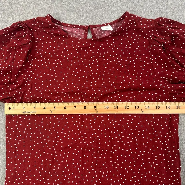 Melrose and Market Polka Dot Dress Women's X-Small Burgundy 3/4 Sleeve Drop Hem - Image 7