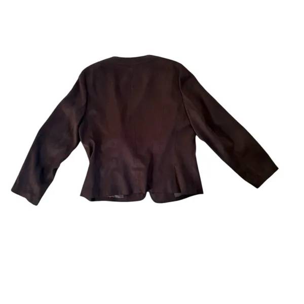 Talbots Faux Suede Open Front Chocolate Brown Blazer Jacket Size 14 Classic - Image 3