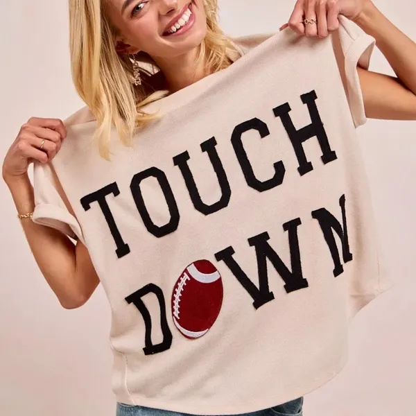 BiBi‎ Game Day Touchdown Letter Patches Waffle Short Top - Image 7