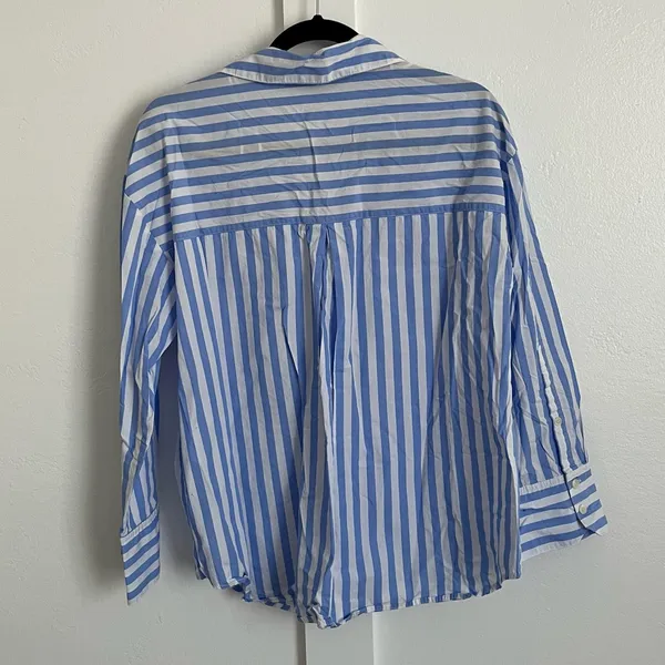 Zara Blue Striped Oversized Button Down Shirt - Image 5