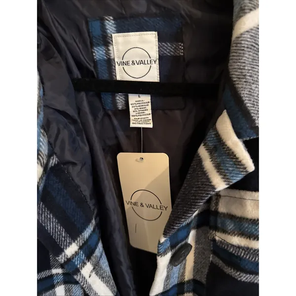 Vine & Valley Blue Plaid Long-Sleeve Flannel Shacket Large NWT - Image 2
