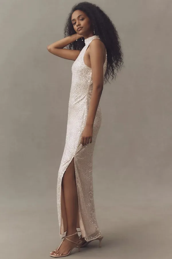 BHLDN High-Neck Slim sequin maxi dress - Image 4