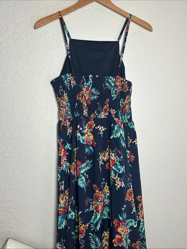 Band of Gypsies Blue Floral Romper Maxi Dress Hybrid Smocked Fall Party - Image 6