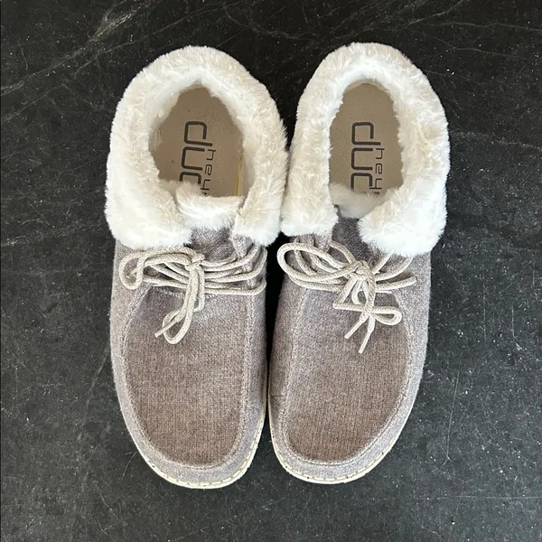 HEYDUDE Britt Mid Grey Faux Fur Slip On Boot‎ - Image 3