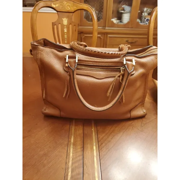 Rebecca Minkoff BROWN Soft Leather Pocket Zipper Top Handles Shoulder Bag - Image 10
