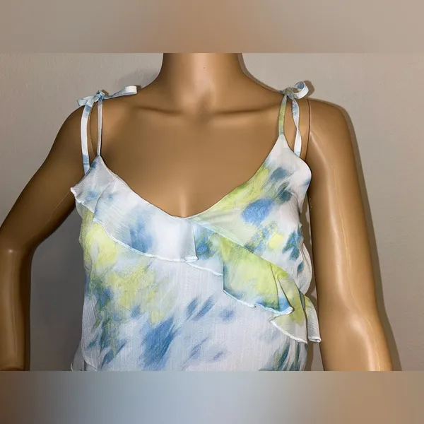 Steve Madden White Floral Ruffle Slip Dress with Blue & Yellow Print - Image 3