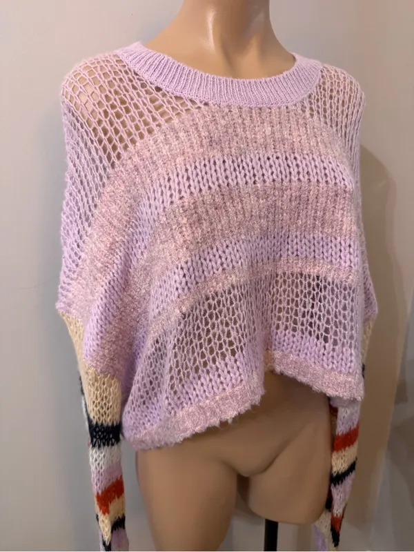 Kimchi Blue Urban Outfitters Medium Purple Shrug Sweater Stripe Knit - Image 3