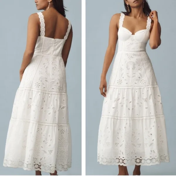 FARM Rio Midi Dress XL White Richelieu Broderie Anglaise Sundress Bustier Corset - Image 2