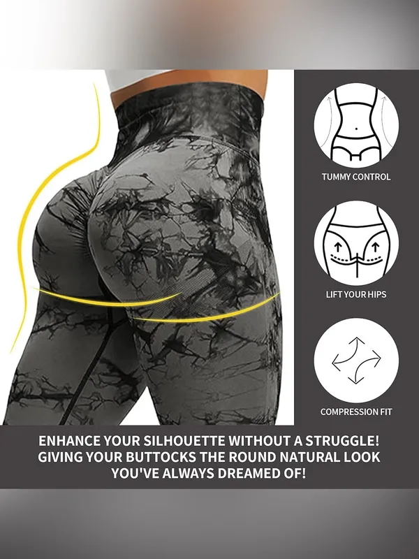 Amazon Tik Tok Tie Dye Butt Lifting Seamless Scrunch Butt High Waisted Leggings L, NEW - Image 4