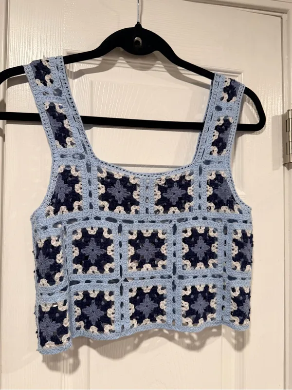 NWT FCT With Love Size S Blue Crochet Granny Square Tank Top Cropped Vest Boho - Image 7