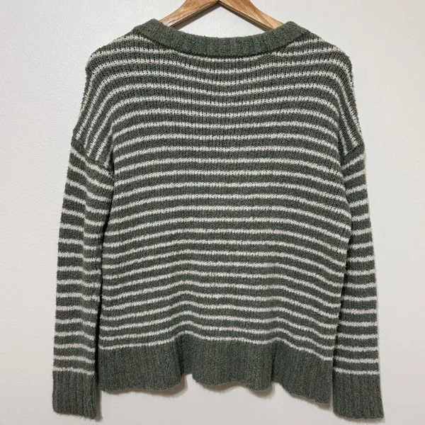 American Eagle Striped Sweater Size Small Oversized Henley Green White Knit - Image 5