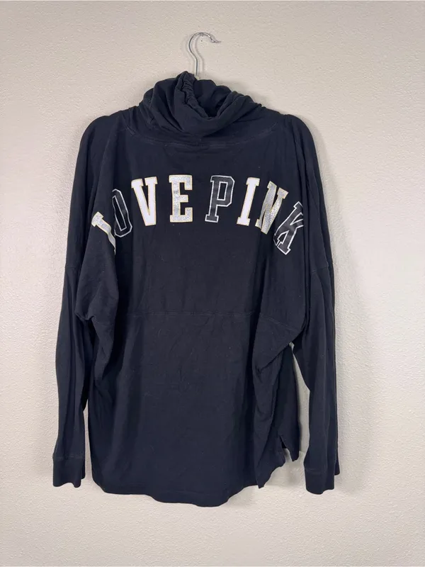 PINK - Victoria's Secret Black Oversized Hoodie Sweatshirt Womens XL Casual - Image 6