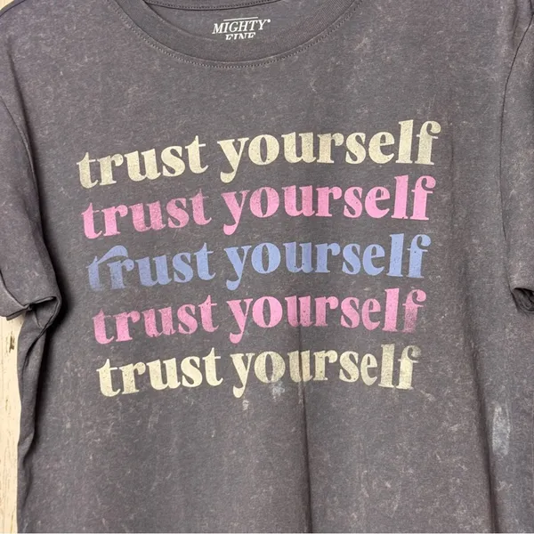 Mighty Fine Short Sleeve Distressed Graphic Tee with Trust Yourself Print Sz S - Image 4
