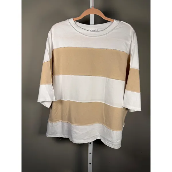 Aemi + Co Polly Color Block Top Neutral Coastal Grandmother‎ Relaxed Medium - Image 2