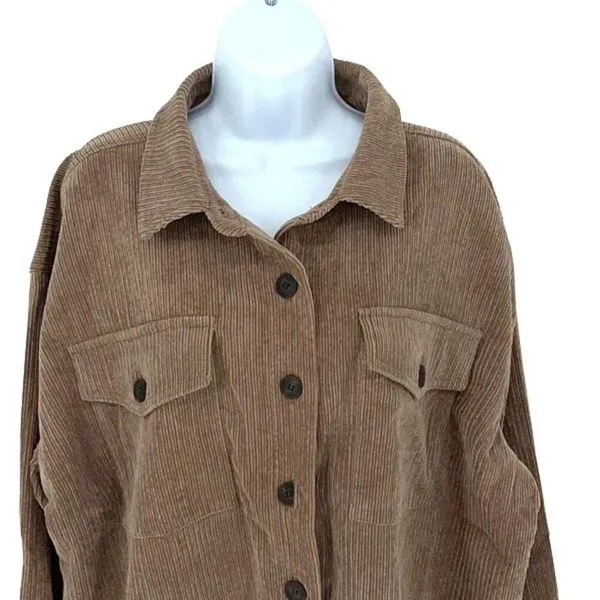 Ci Sono Corduroy Collection Womens Long‎ Sleeve Button Up Shirt Jacket Brown XL - Image 2