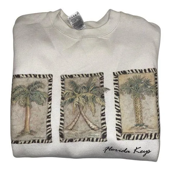 Fruit of the Loom Vintage Florida Keys cozy soft sweatshirt oversized large cream crew neck - Image 2