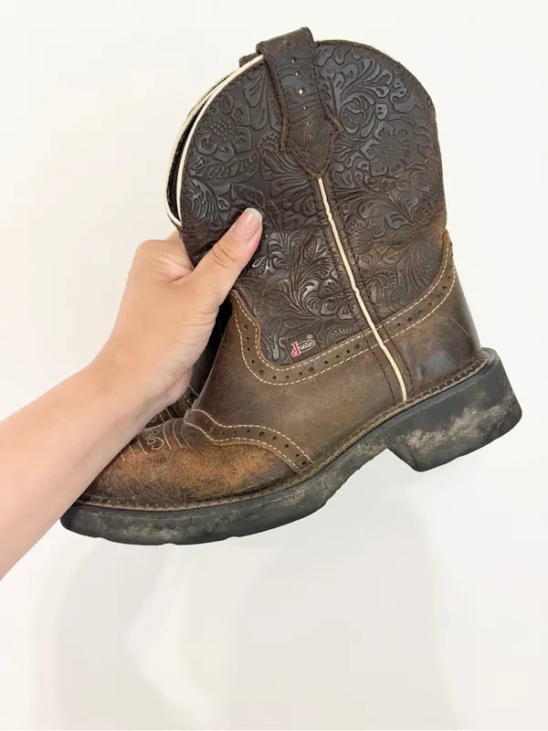 Justin Boots Gypsy Brown Leather Chunky Cowboy Womens 6.5 Western - Image 3