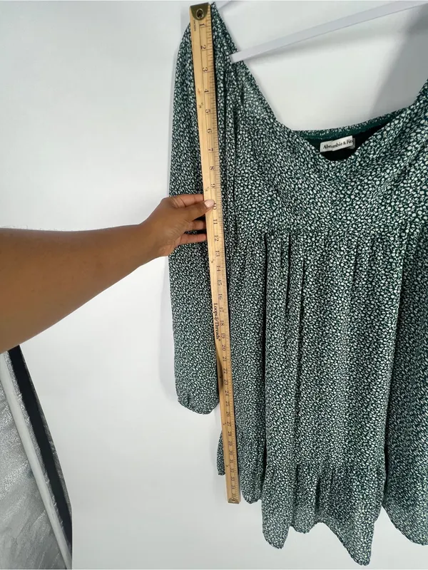Abercrombie‎ & Fitch Green Ditsy Floral Square-Neck Long Sleeve Mini Dress - Image 13