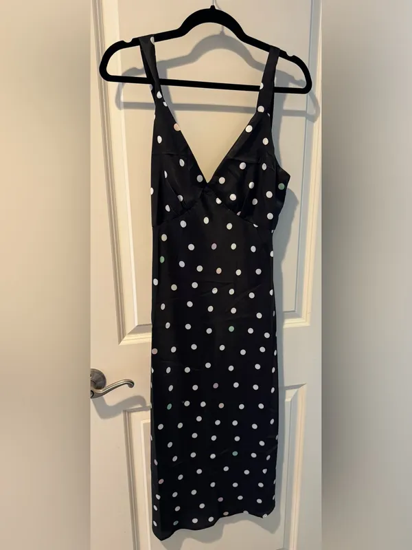 Charlie Holiday Tay Black Midi Polka Dot Slip Dress | S - Image 3