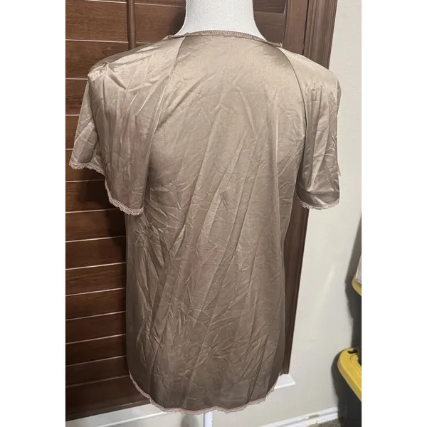 VTG Vanity Fair Brown Lace Nylon Babydoll nightie shirt sz M top 60s Chiffon - Image 5