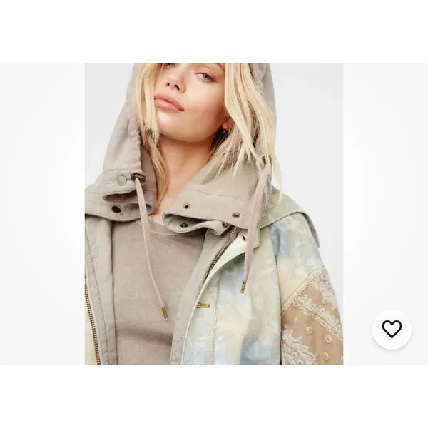 Free People embroidered sleeve Tie Dye layered denim parka jacket M - Image 3