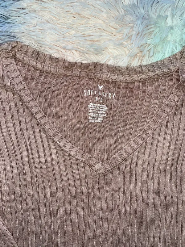 American Eagle Light Pink/Nude Ribbed Top - Image 4