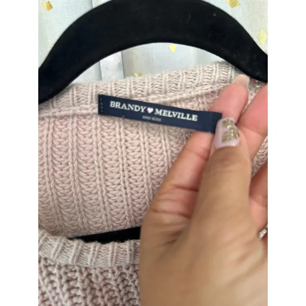 Brandy Melville 100% Cotton Italian Crochet Knit Crew Neck Slouchy Sweater OS - Image 3