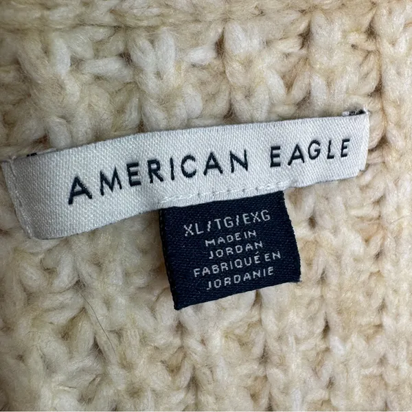 American Eagle Deep V‎ Neck Waffle Knit Oversized Chunky Sweater Tan XL - Image 9
