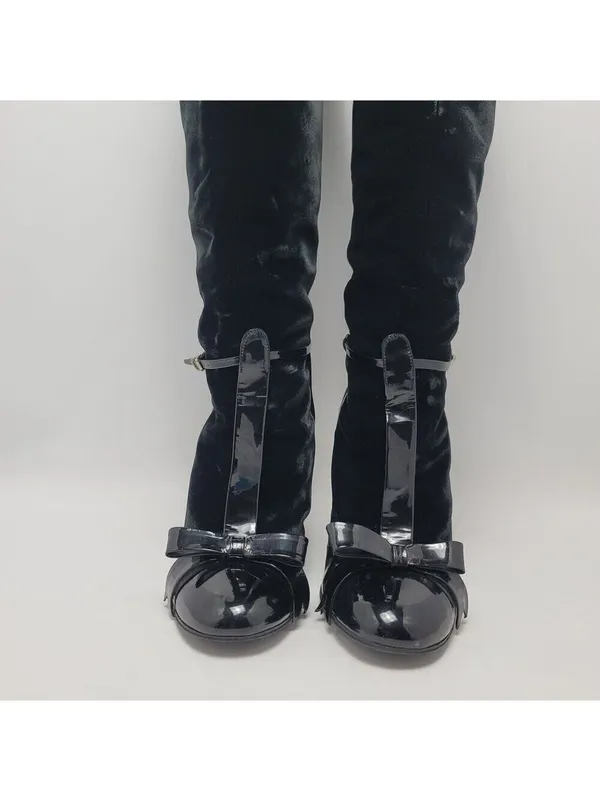 Laurence Dacade Velvet Patent Leather Bow Knee High Wedge Heels Boot Size 38 - Image 8