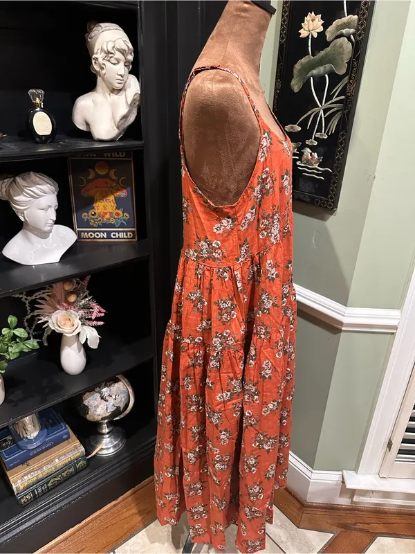 Orange & Green Floral Boho Dress – Fits Small - Image 9