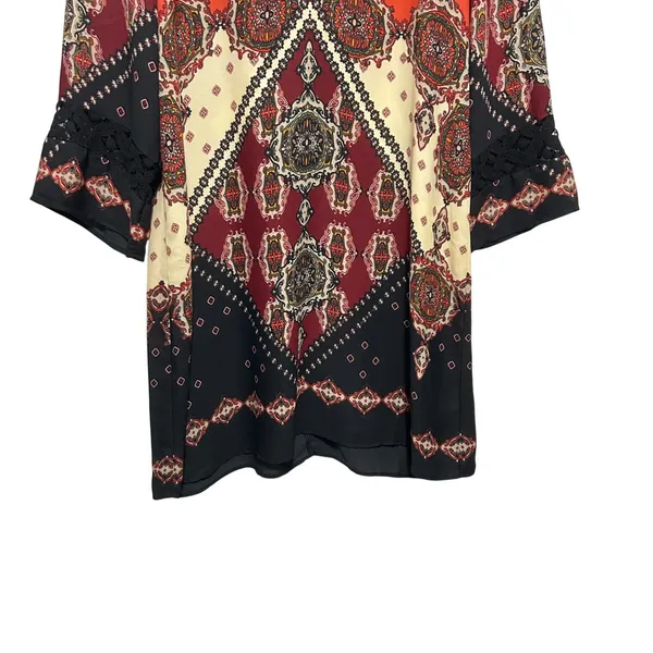 Fig and Flower Womens Boho Chic Shift Dress L Multicolor Crochet Lace Paisley - Image 4