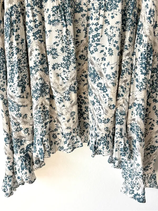 Intimately Free People White Blue Floral Voile Lace Trapeze Swing Tunic Dress - Image 6