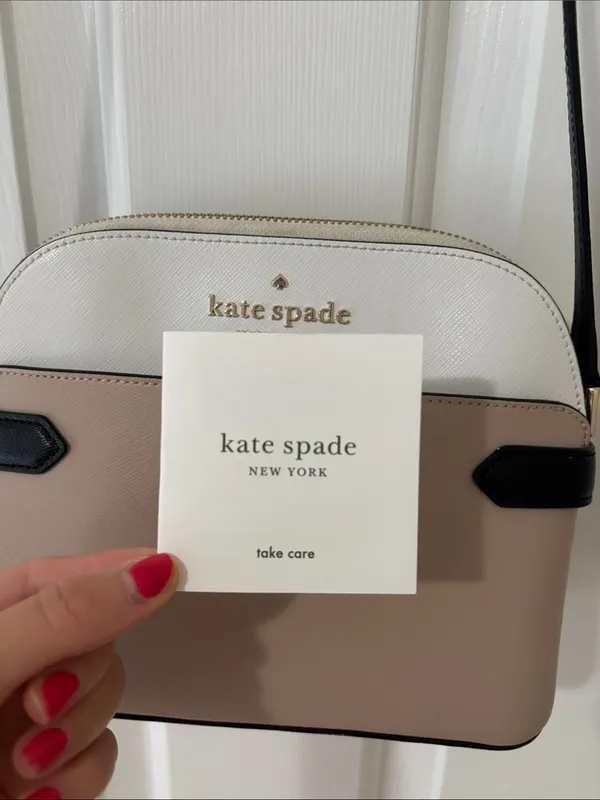 kate spade Two-Tone Dome Crossbody in White, Taupe & Black - Image 7