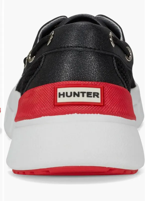 NEW $130 Hunter Sasa Boat Shoe 7 M, BLACK Red Water-Resistan Lug Sole - Image 2