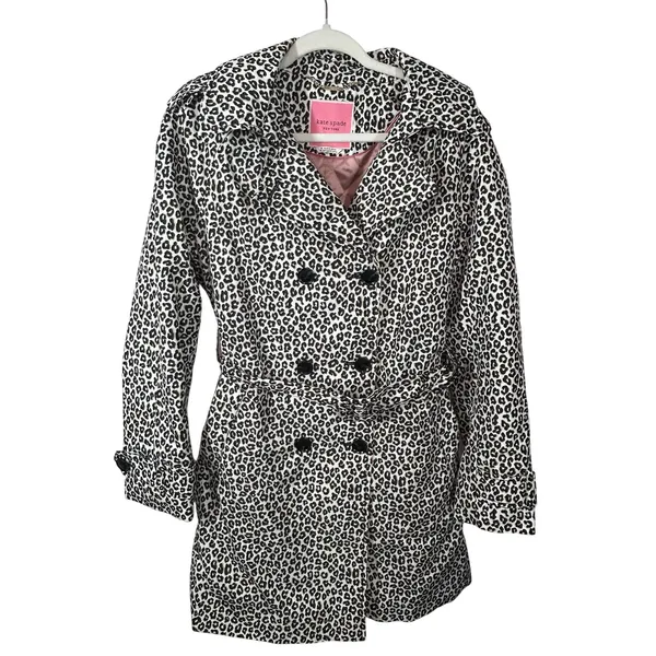 Kate Spade New York Leopard Print Belted Trench Coat Medium - Image 2
