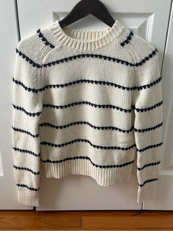 Madewell Textured Cotton Crewneck Sweater in Bright Ivory Navy Stripe - Image 2