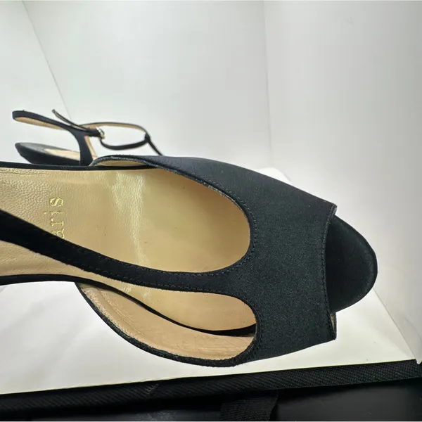 Y2K Christian Louboutin Ernesta Black Satin T-Strap Peep Toe Heels EU 37 - Image 14