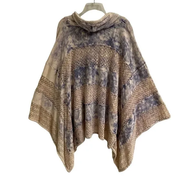 Free People Mama Crochet Marled Tie-dye French Terry Cowl Neck Poncho Large NEW‎ - Image 3