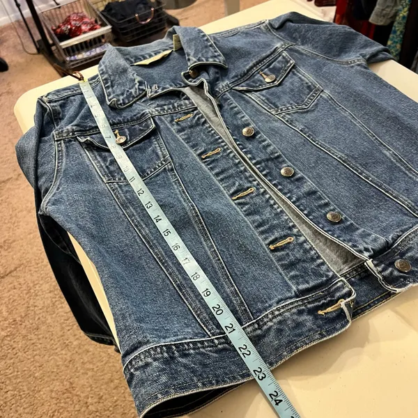 90's St. John's Bay Blue 100% Dark Wash Cotton Denim Boxy Jacket Size Medium - Image 7
