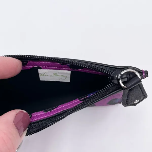 Vera Bradley Purple Leopard Spot Wallet Slim Coin Purse Keychain Faux Leather - Image 4