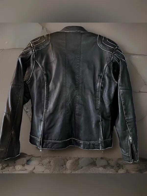 BLACK BRAND LEATHER MOTORCYCLE JACKET WOMEN'S CHARMER BLACK SIZE S/M Ret. $300 - Image 5