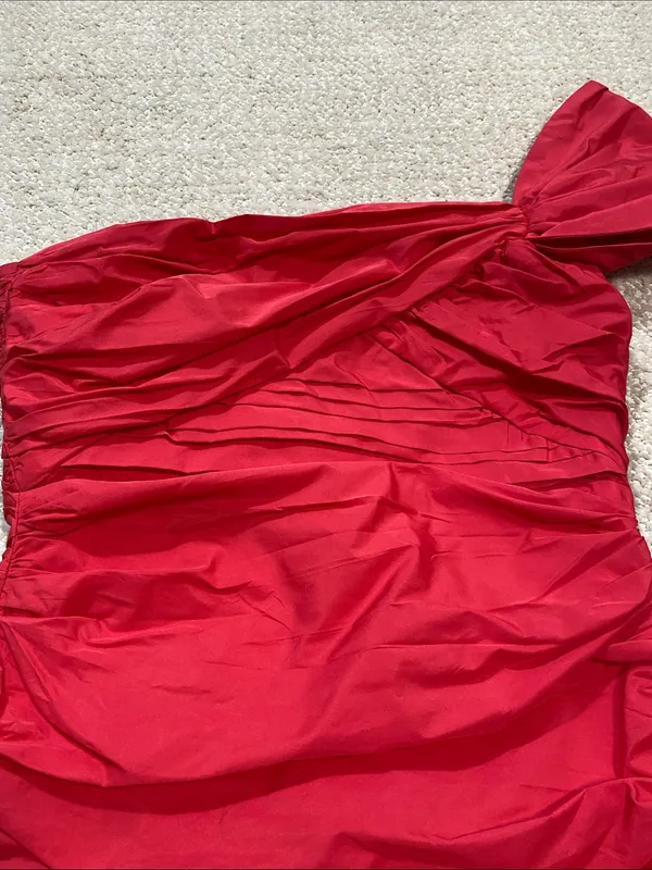 Zara Bright Red One-Shoulder Ruched Mini Dress Size S - Image 6