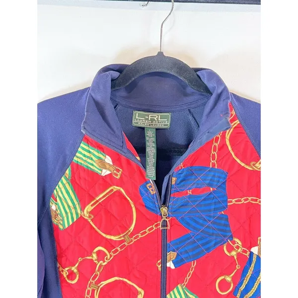 VINTAGE LRL Lauren Active Jacket Blue Full Zip Quilted Equestrian Stretch Large - Image 7