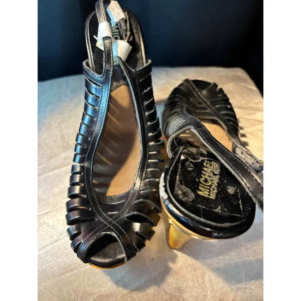 Michael Kors Black Leather Wood Platform Slingback Sandals Heels Size 10M - Image 8