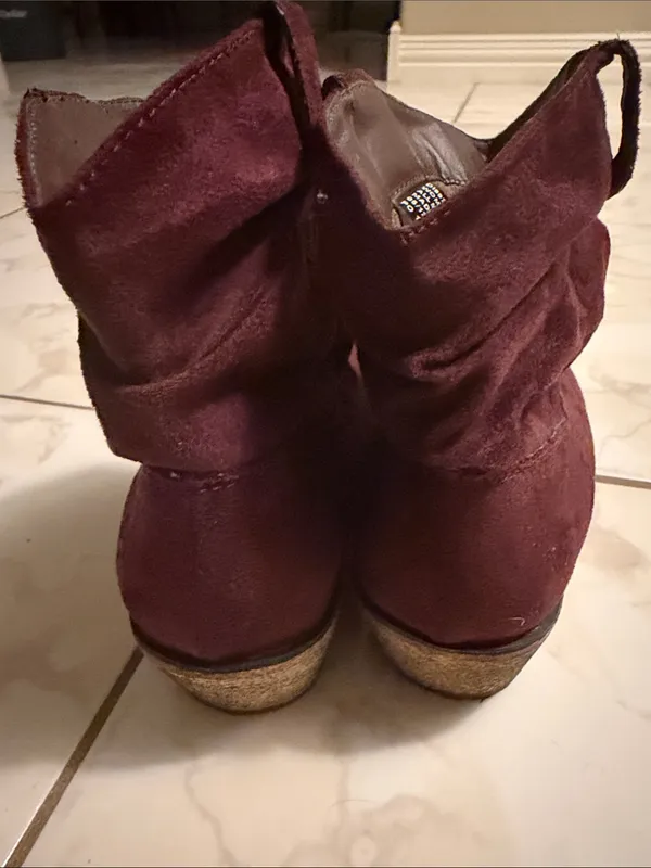 dingo Burgundy Suede Slouch Ankle Boots - Image 3